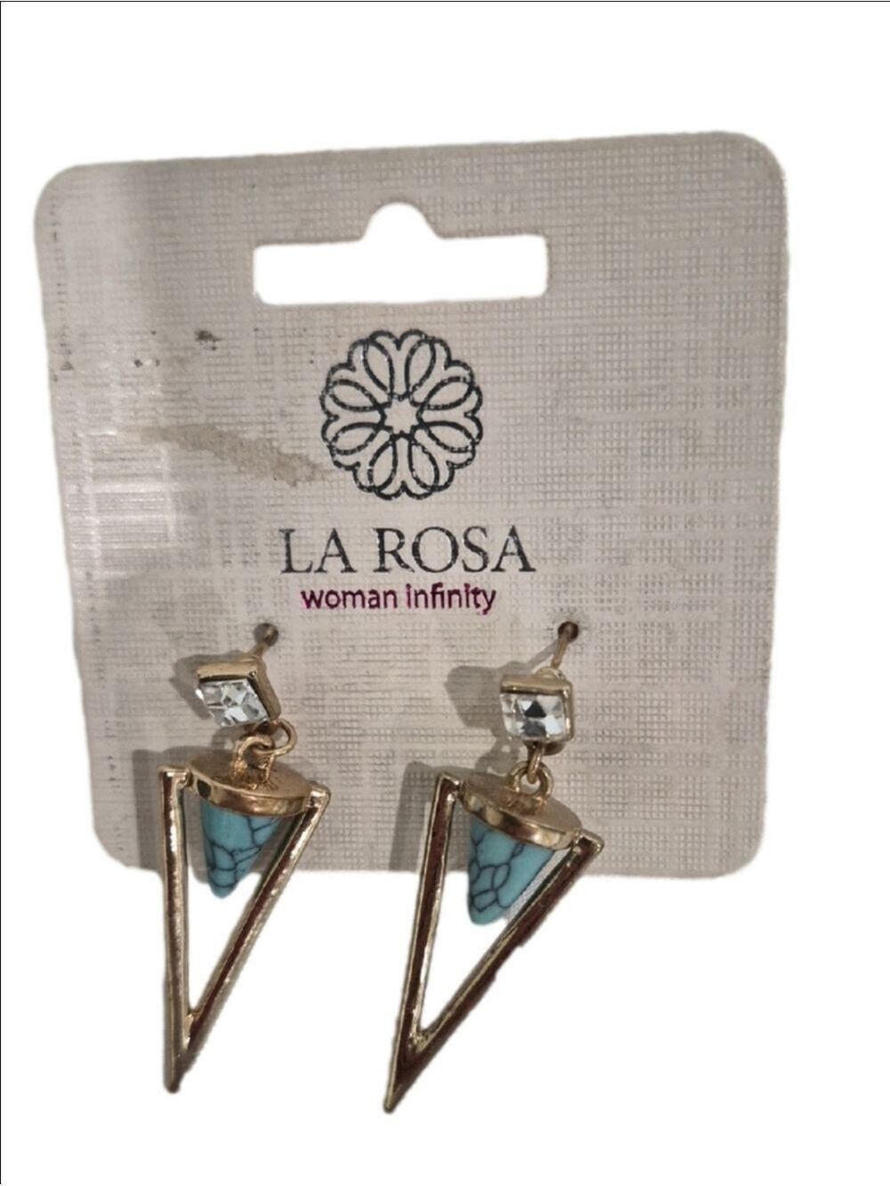 Silver-toned LA Rosa Drop Earrings Triangul Shape With Turquoise Stone